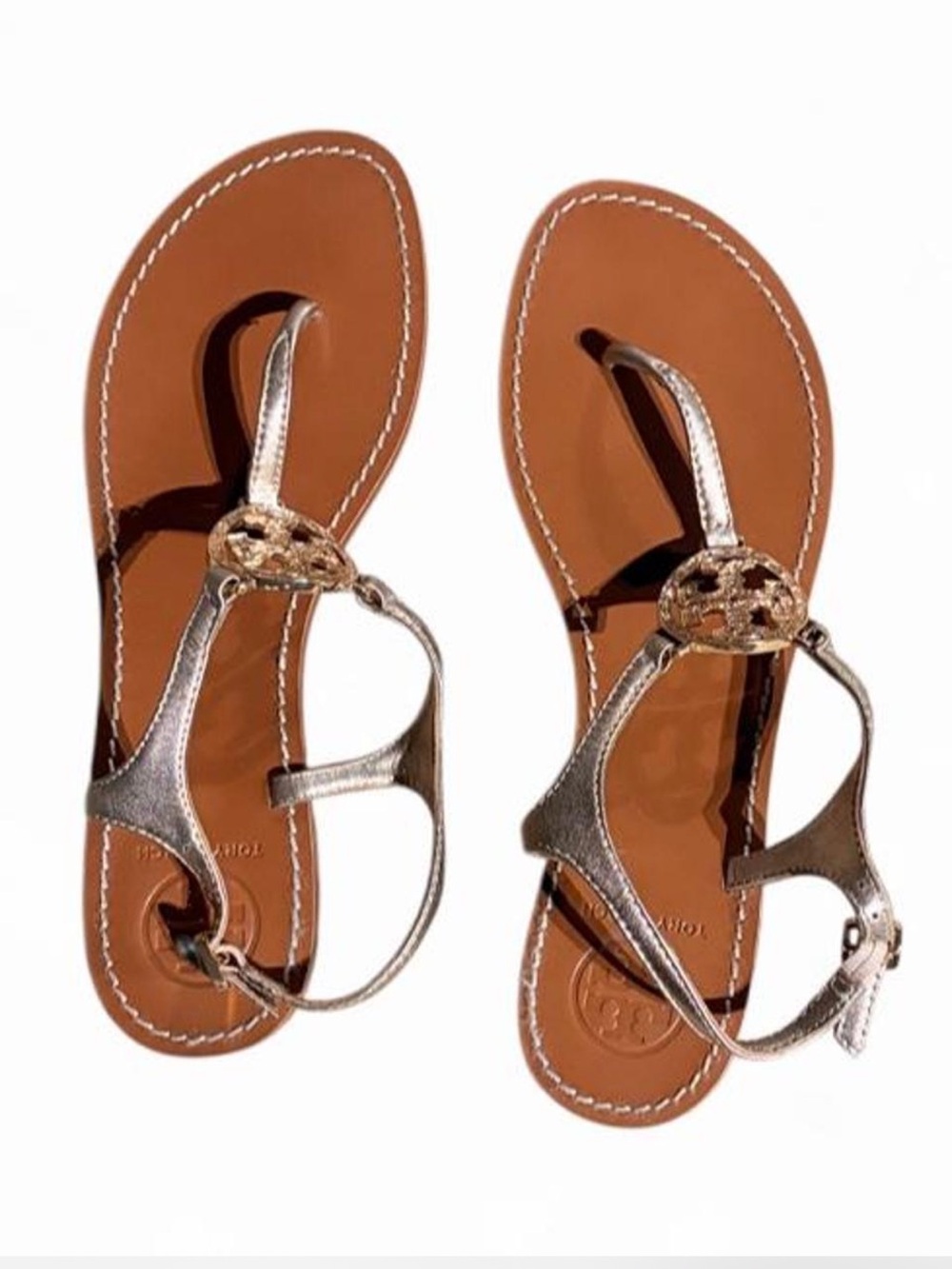 Tory Burch Metallic  Leather T-Strap Women's Sandals